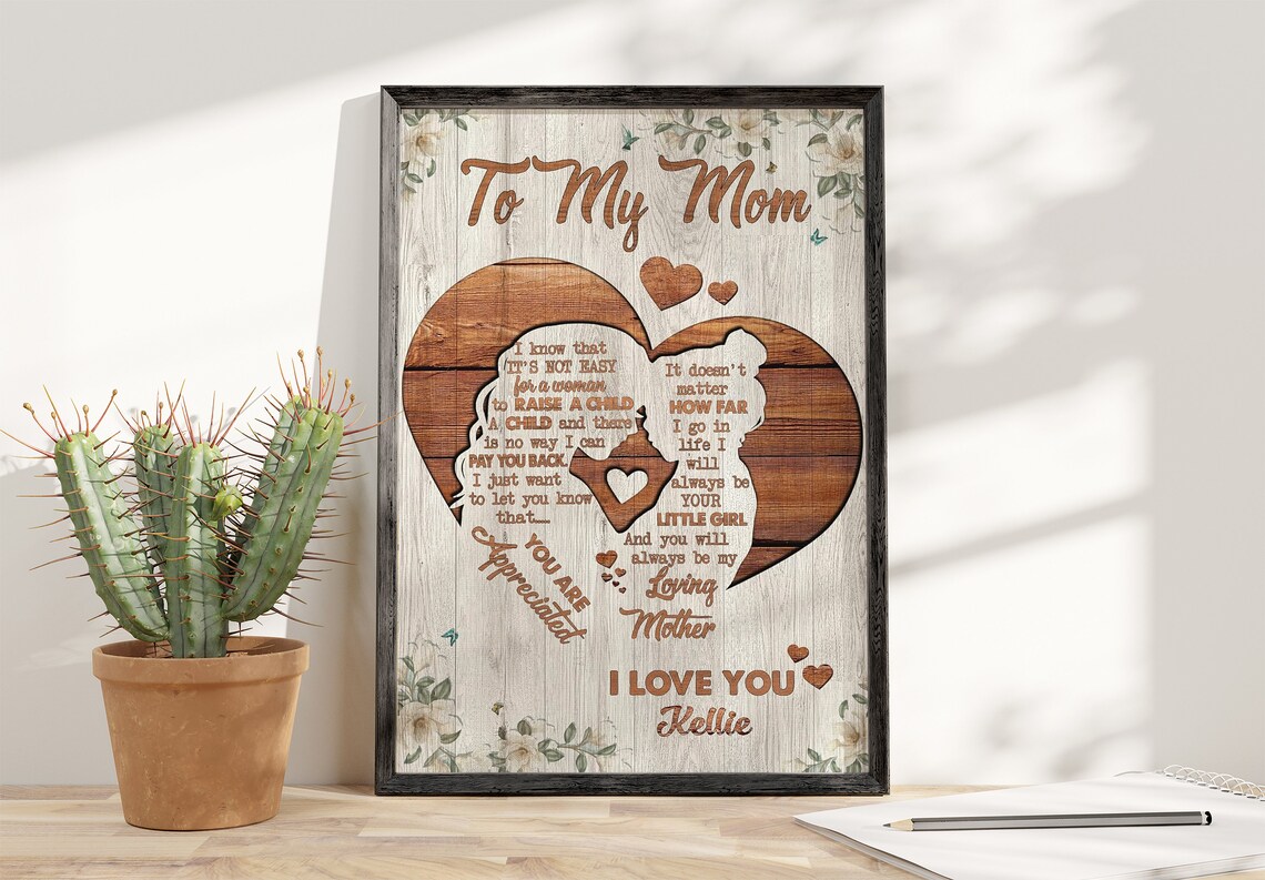 To My Mom Wooden Heart Silhouette 'I Love You' Daughter Poster - Image 4
