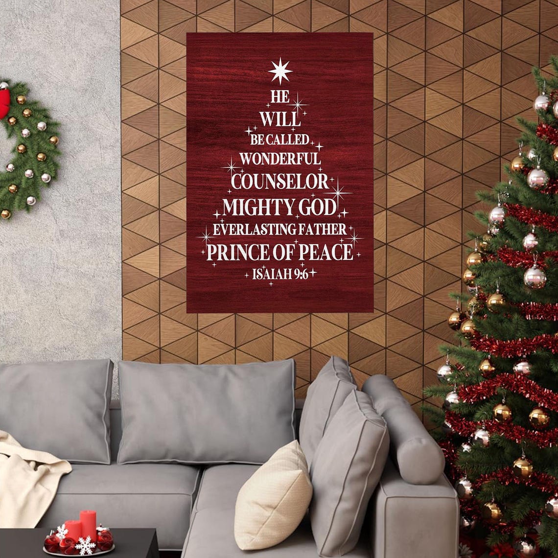 Red Winter Christian Christmas Tree Wall Art Decor Isaiah Bible Verse Scripture Wall Art Print For Home Bedroom Living Room - Image 3