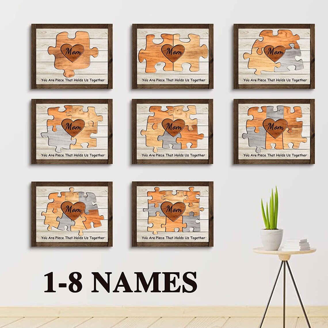 Mom Heart Wooden Puzzle Piece Family Names Canvas Gift Poster - Image 4