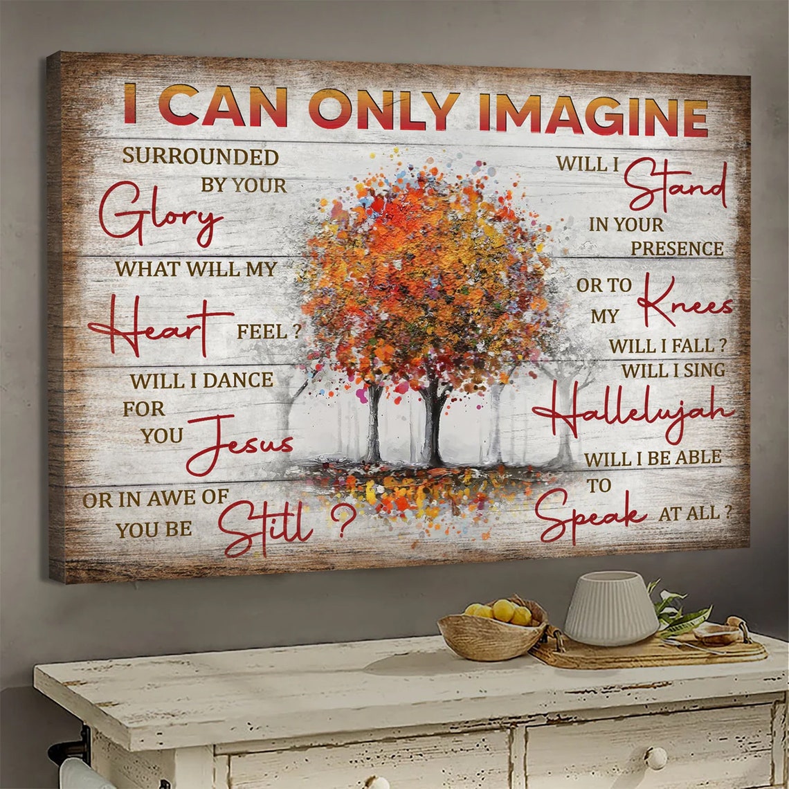 I Can Only Imagine Autumn Watercolor Tree Jesus Lyrics Poster