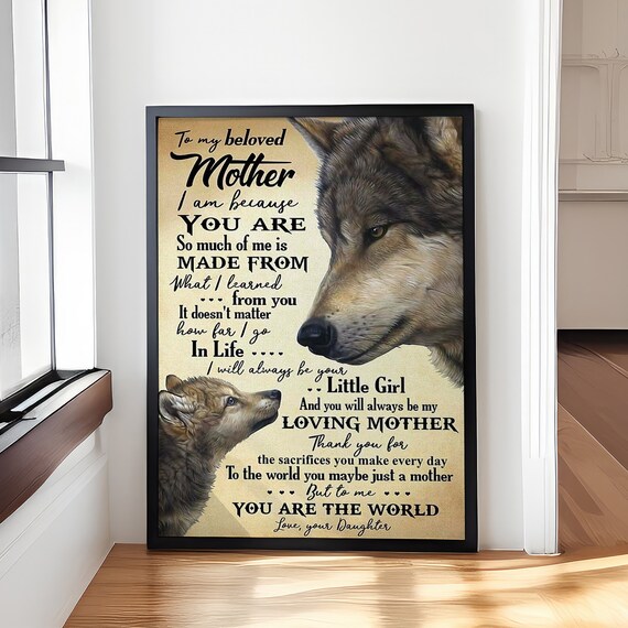 Wolf Mother And Pup 'To My Beloved Mother' Love Letter Poster