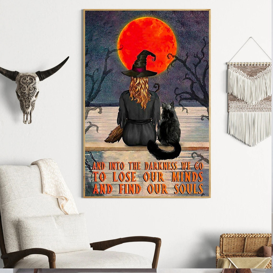 And Into The Darkness We Go Witch And Black Cat Red Moon Poster - Image 4