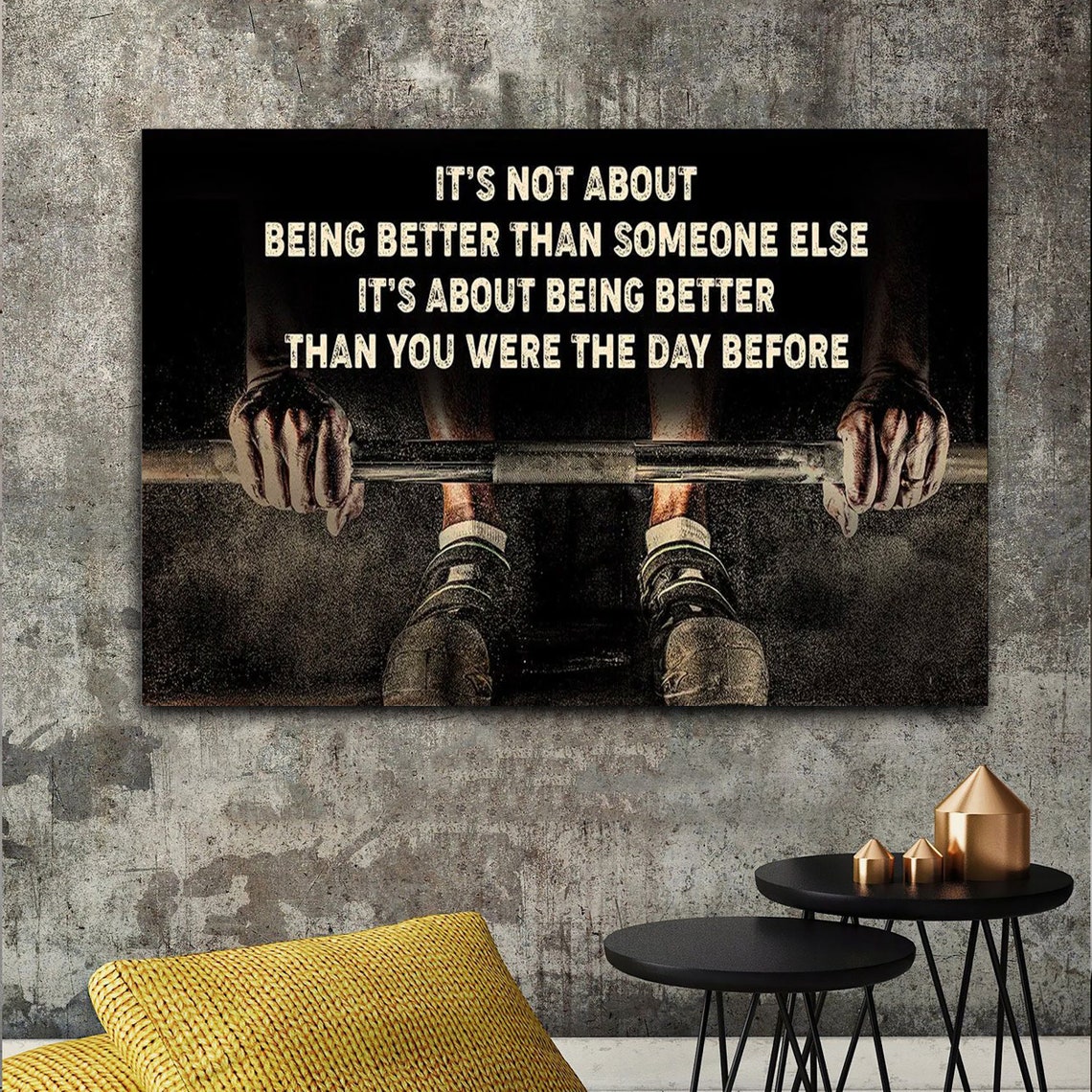 Barbell Weightlifting Better Than Yesterday Gym Motivational Poster