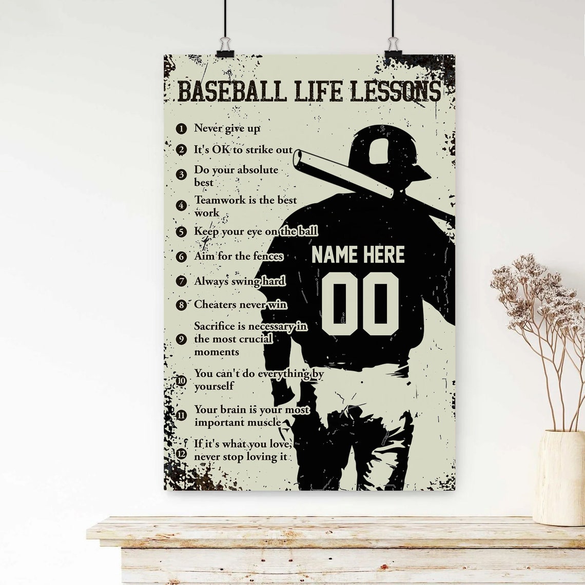 Baseball Life Lessons 12 Rules Batter Silhouette Gift Poster - Image 3