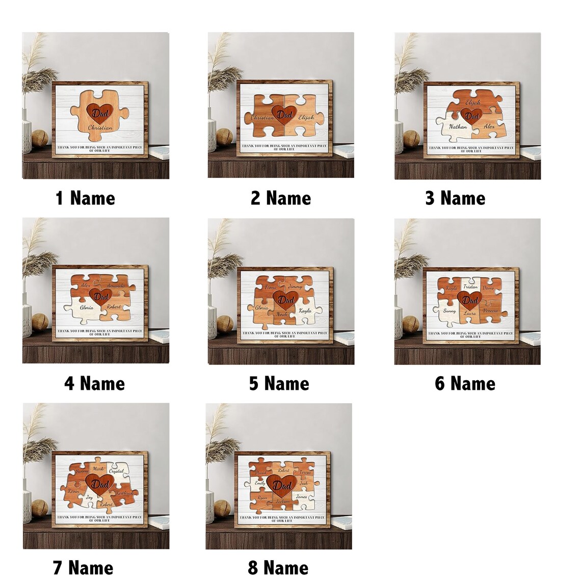 Dad Puzzle Pieces 'Important Piece Of Our Life' Wooden Sign Poster - Image 3