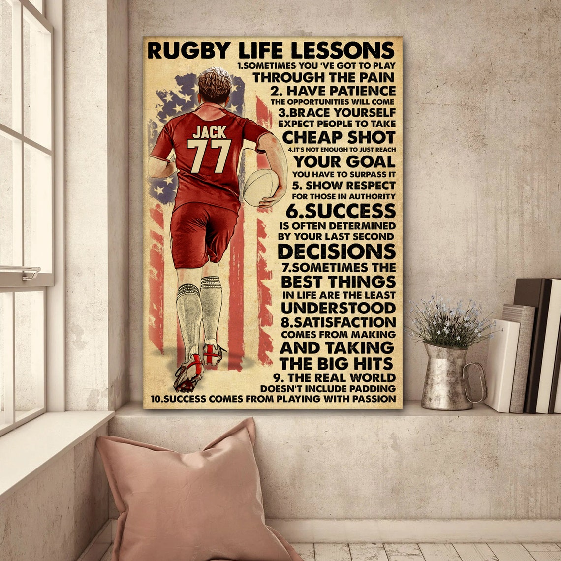Personalized Rugby Poster Gifts For Son Rugby Gift With Custom Name Number Home Decor - Image 2