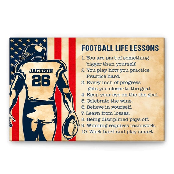 Personalized Football Postercanvas Football Life Lessons Wall Art Custom Name Number Home Decor For Boy Son From Mom Dad