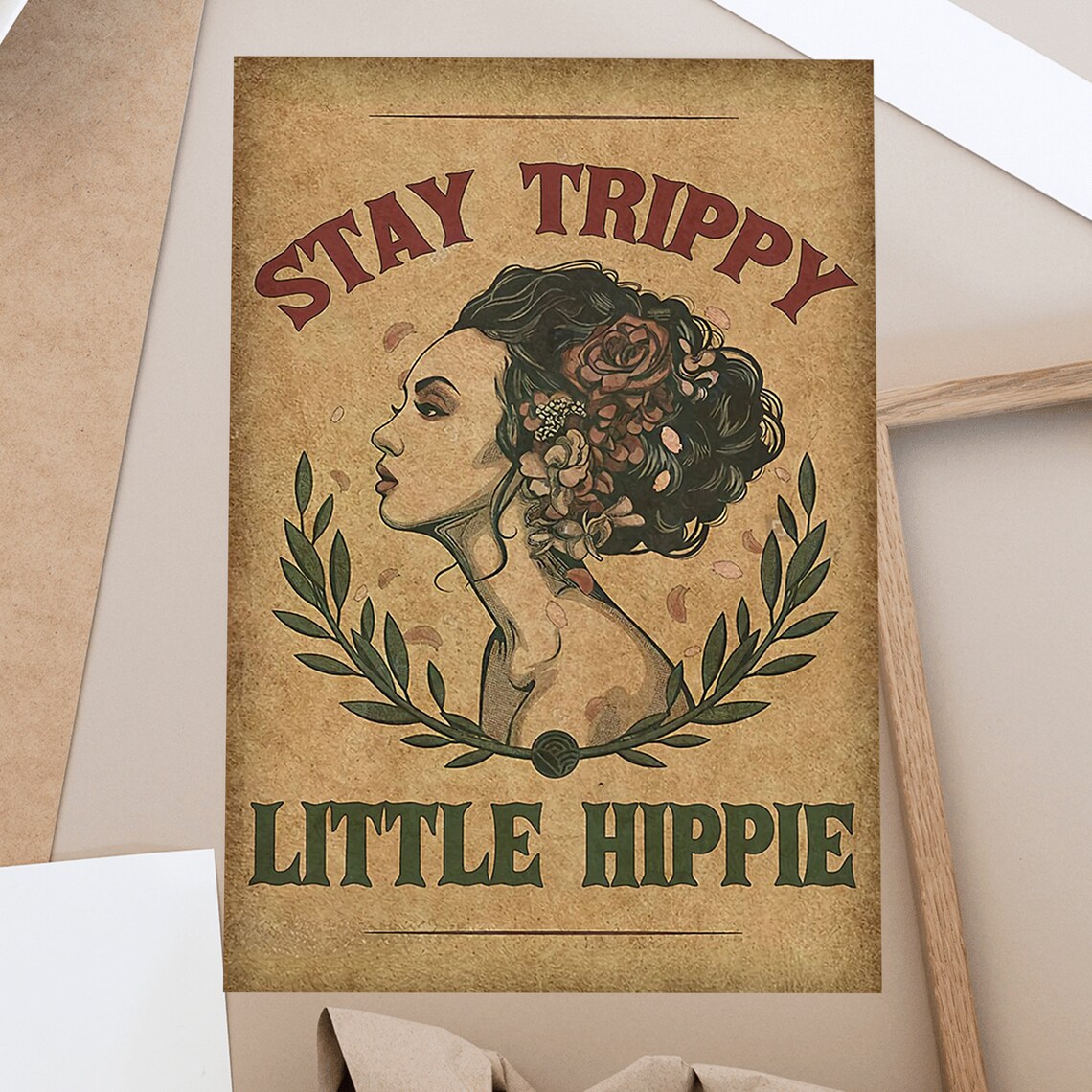 Stay Trippy Little Hippie Vintage Floral Woman Retro Boho Poster - Image 4