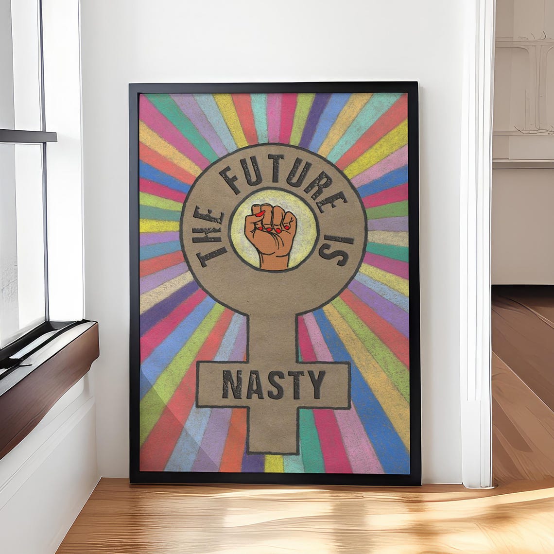 The Future Is Nasty Feminist Venus Symbol Rainbow Rays Poster