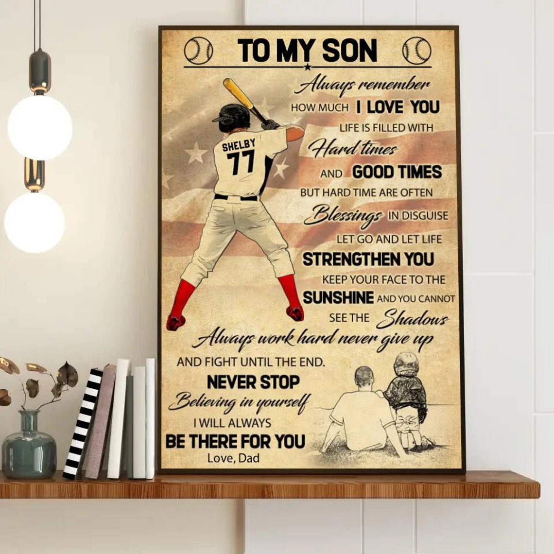 To My Son Baseball Batter Dad Love Personalized Vintage Gift Poster - Image 4