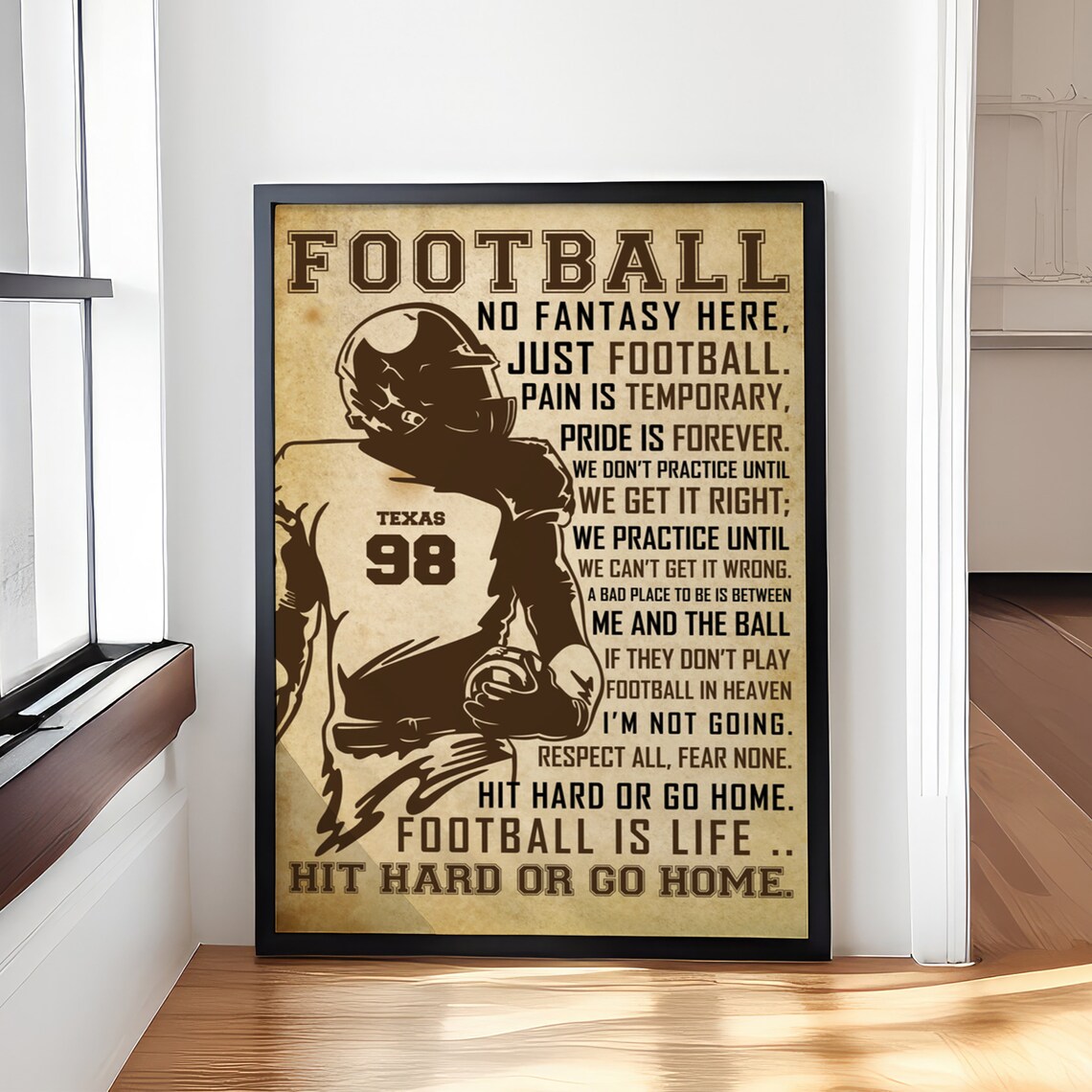 American Football Is Life No Fantasy Here Gridiron Motivation Poster