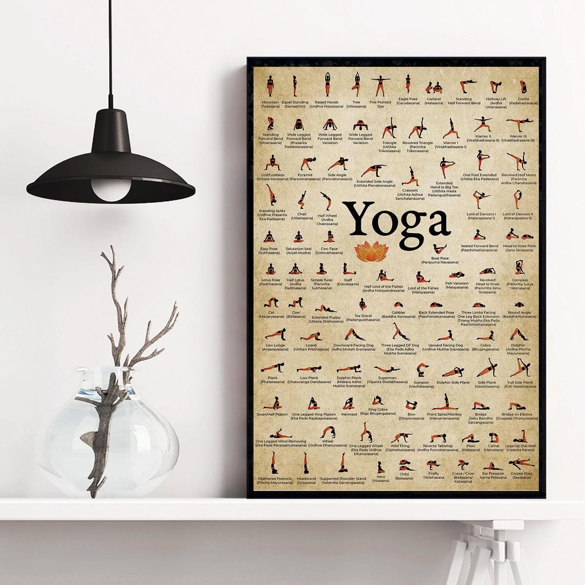 Yoga 100 Poses Illustrated Chart Vintage Studio Reference Poster - Image 4