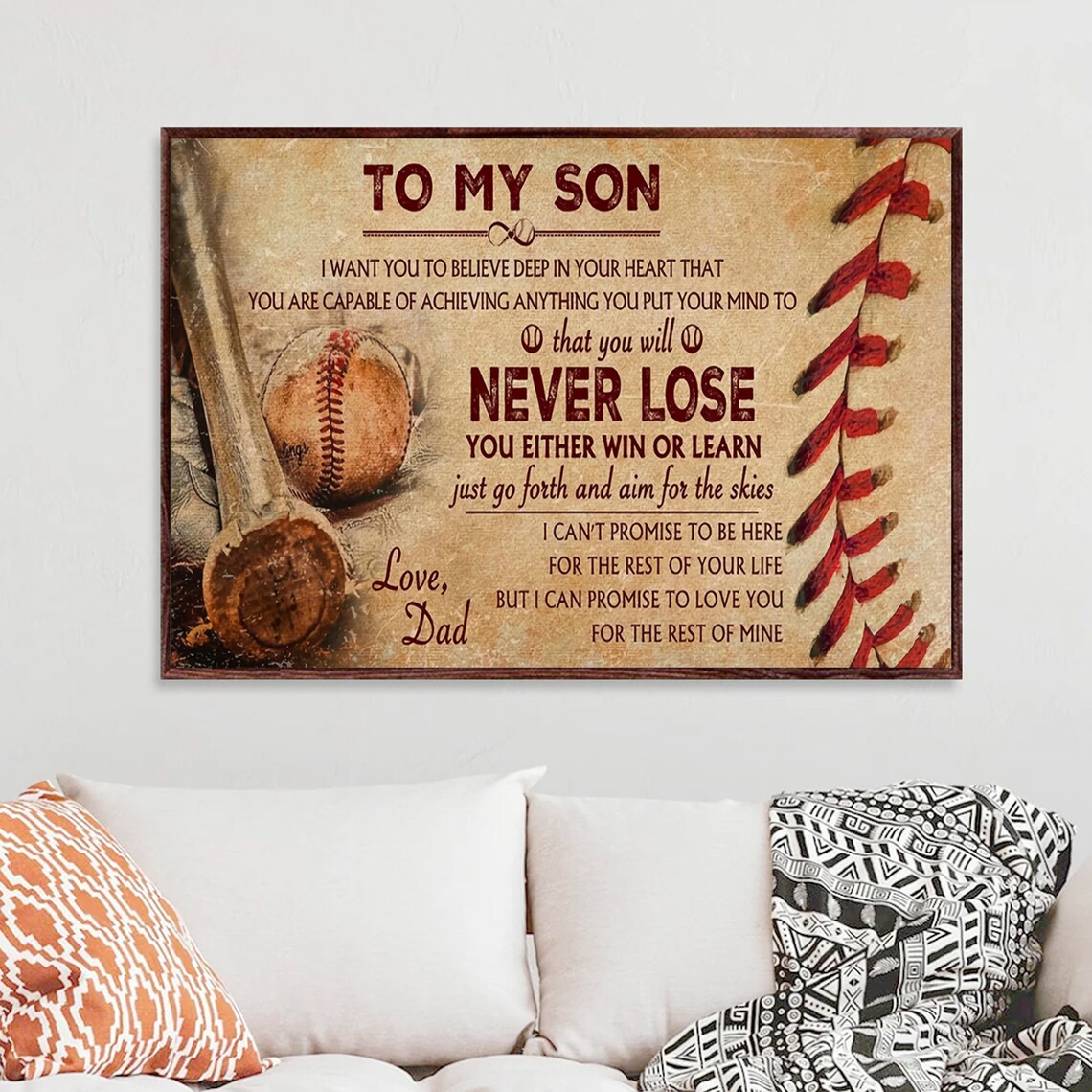 To My Son Baseball Vintage Dad Letter Inspirational Gift Poster - Image 4