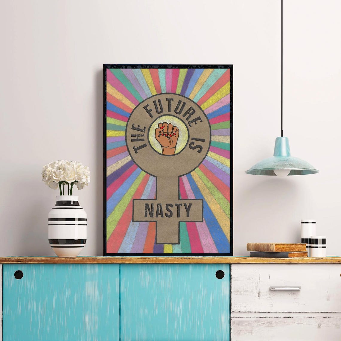 The Future Is Nasty Feminist Venus Symbol Rainbow Rays Poster - Image 4