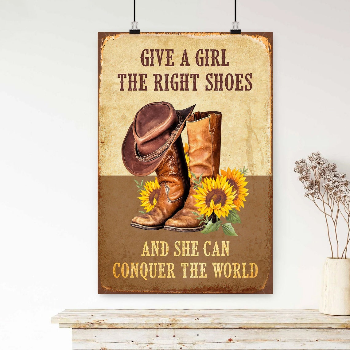 Cowgirl Poster She Can Conquer The World Country Western Southern Wall Art Home Decor For Cowgirl Wife Women - Image 3