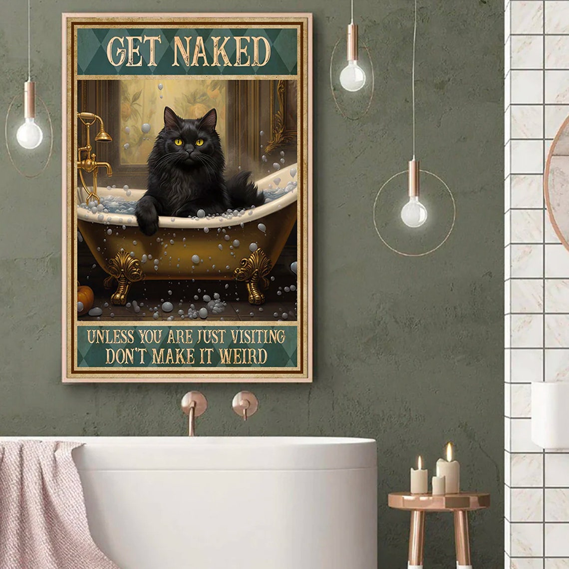 Get Naked Unless Just Visiting Funny Black Cat Bathroom Poster - Image 3