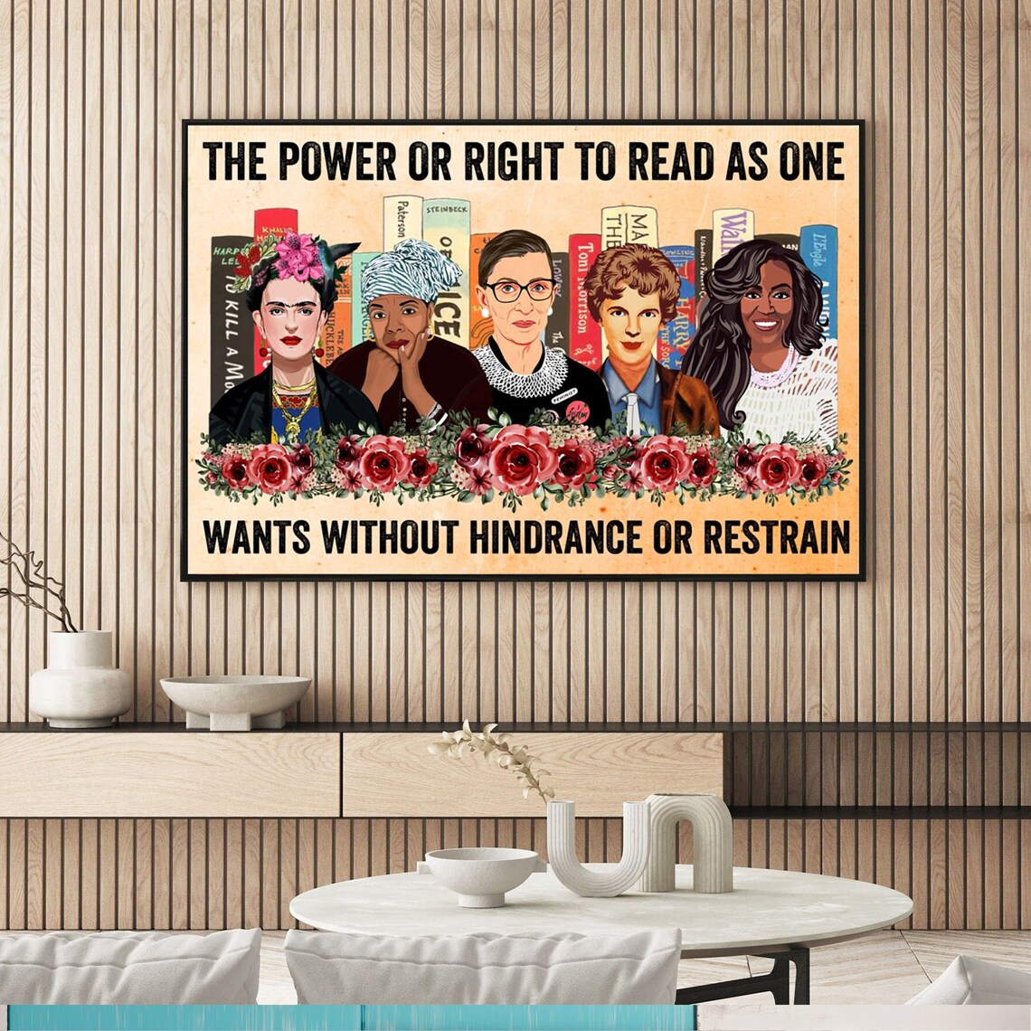 The Power To Read As One Feminist Icons Book Lover Floral Poster - Image 2