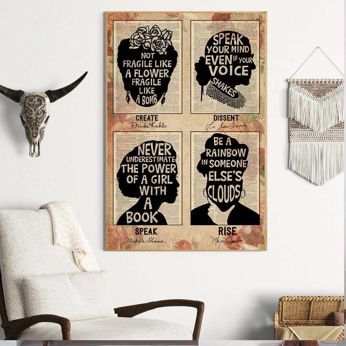 Feminist Quote In Silhouette Poster Women In History Poster Feminist Print Strong Women Vintage Women Speak Womens Rights - Image 4