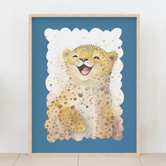 Baby Cheetah Wall Art Safari Jungle Nursery Decor Cute Cub Kids Room Animal Artwork Poster