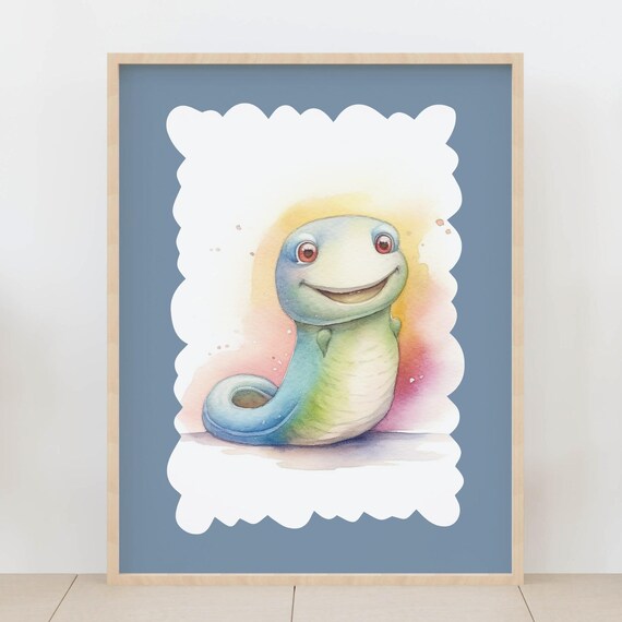 Cute Axolotl Watercolor Pastel Rainbow Kids Room Animal Poster