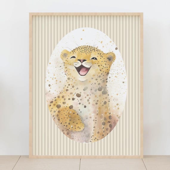 Baby Cheetah Nursery Wall Art Safari Jungle Animal Poster Watercolor Cub Kids Room Decor Showerbirthdays