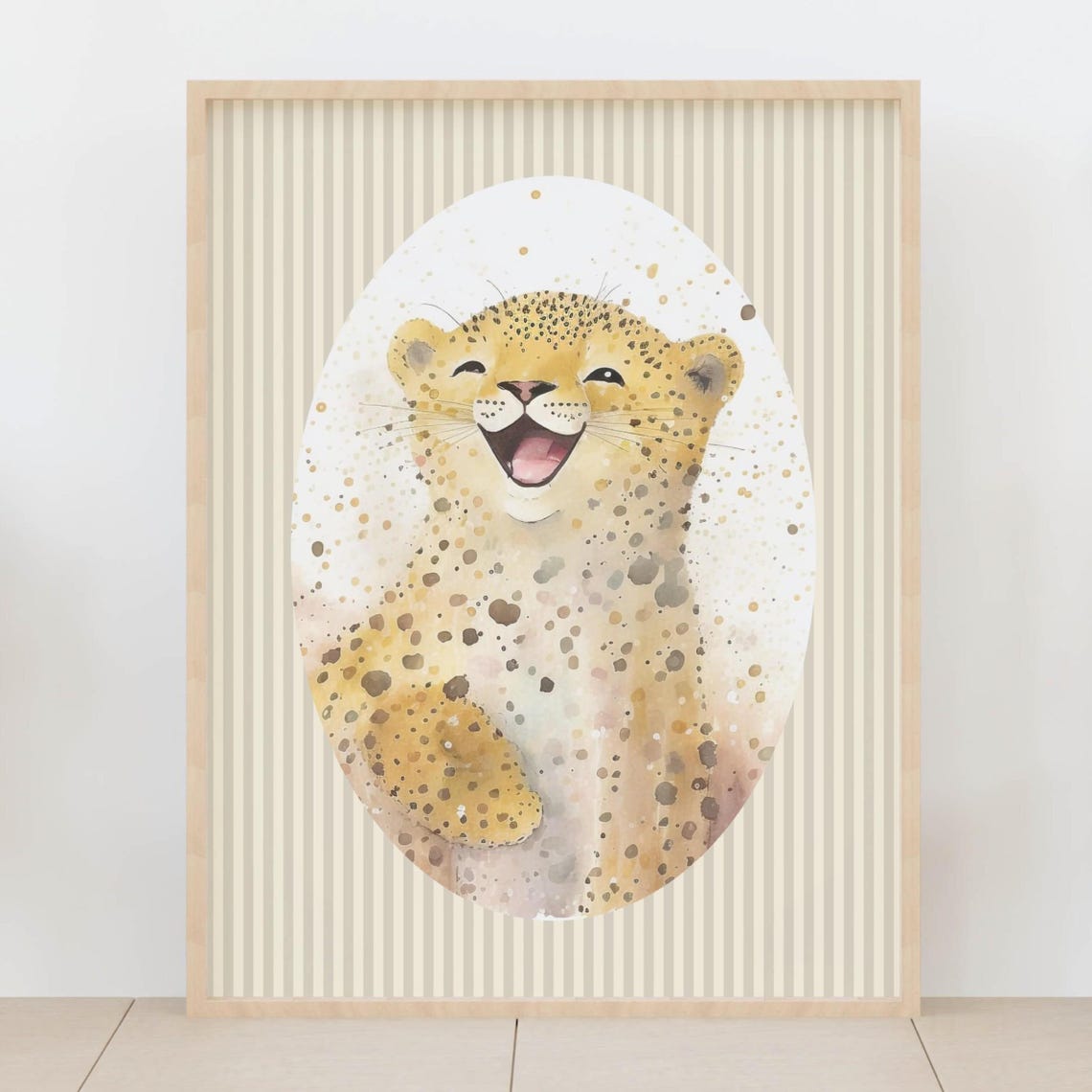Happy Smiling Baby Cheetah Cub Joyful Golden Nursery Safari Poster