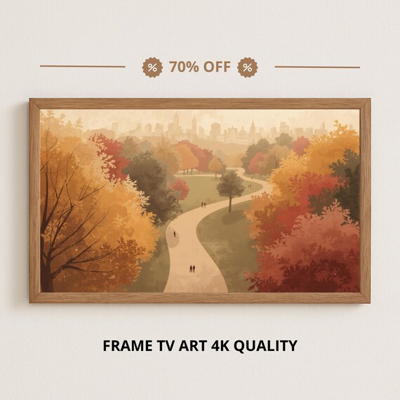 Samsung Frame Tv Art Autumn Park From Above Whimsical City Illustration
