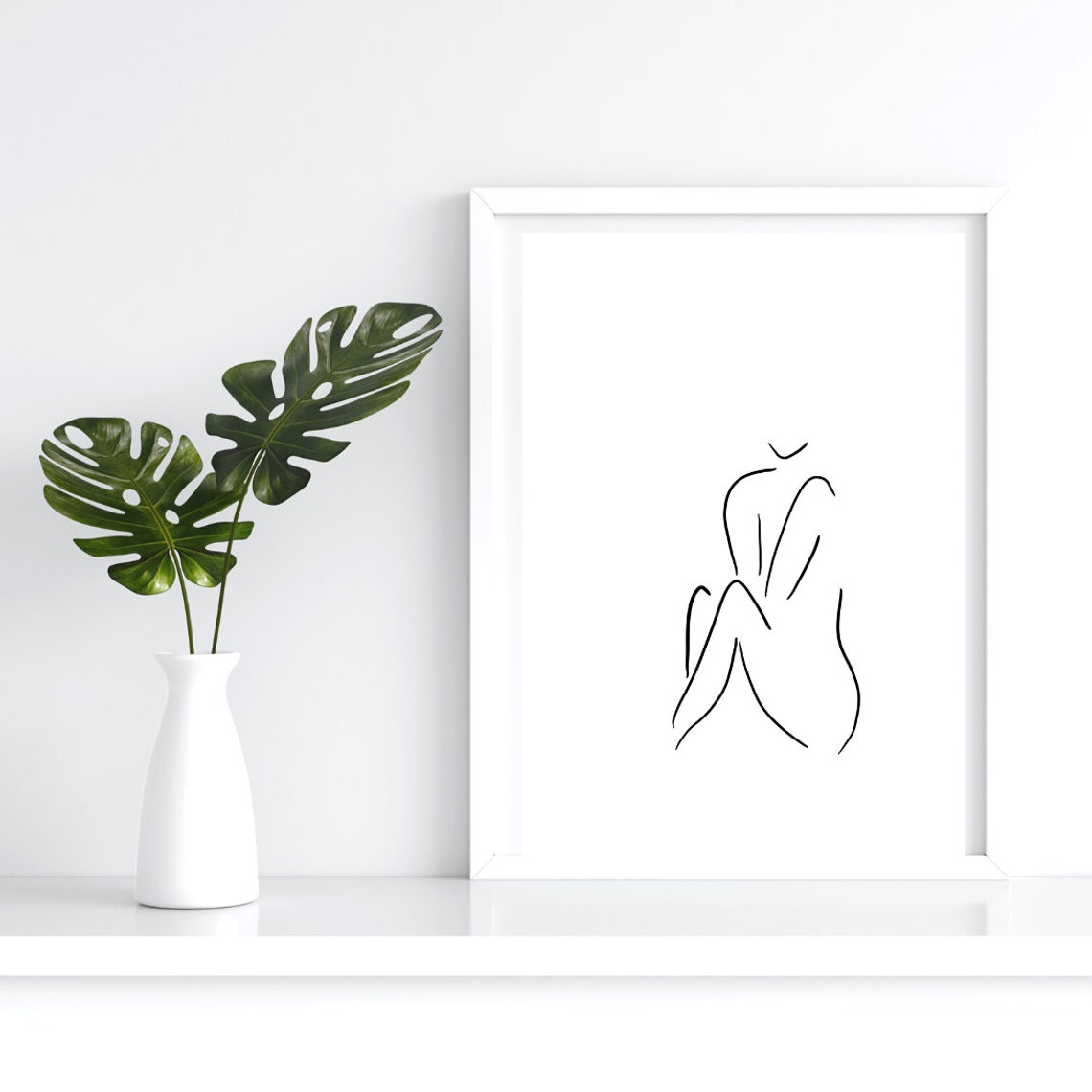 Seated Woman Side Profile Line Drawing Minimalist Body Art Print - Image 2