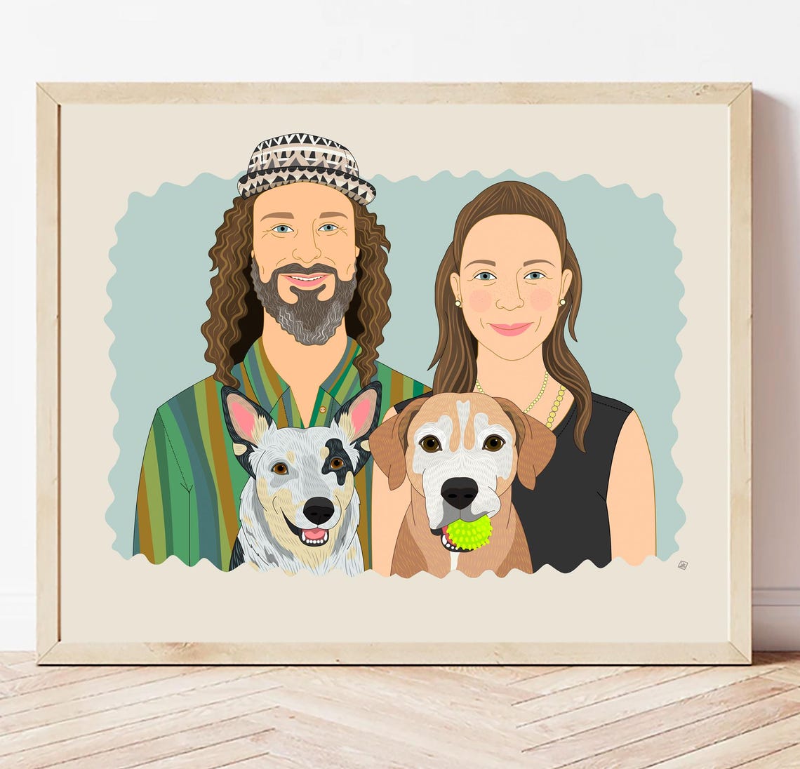 Personalized Family of Four and Dog Custom Hand Drawn Portrait Poster - Image 4