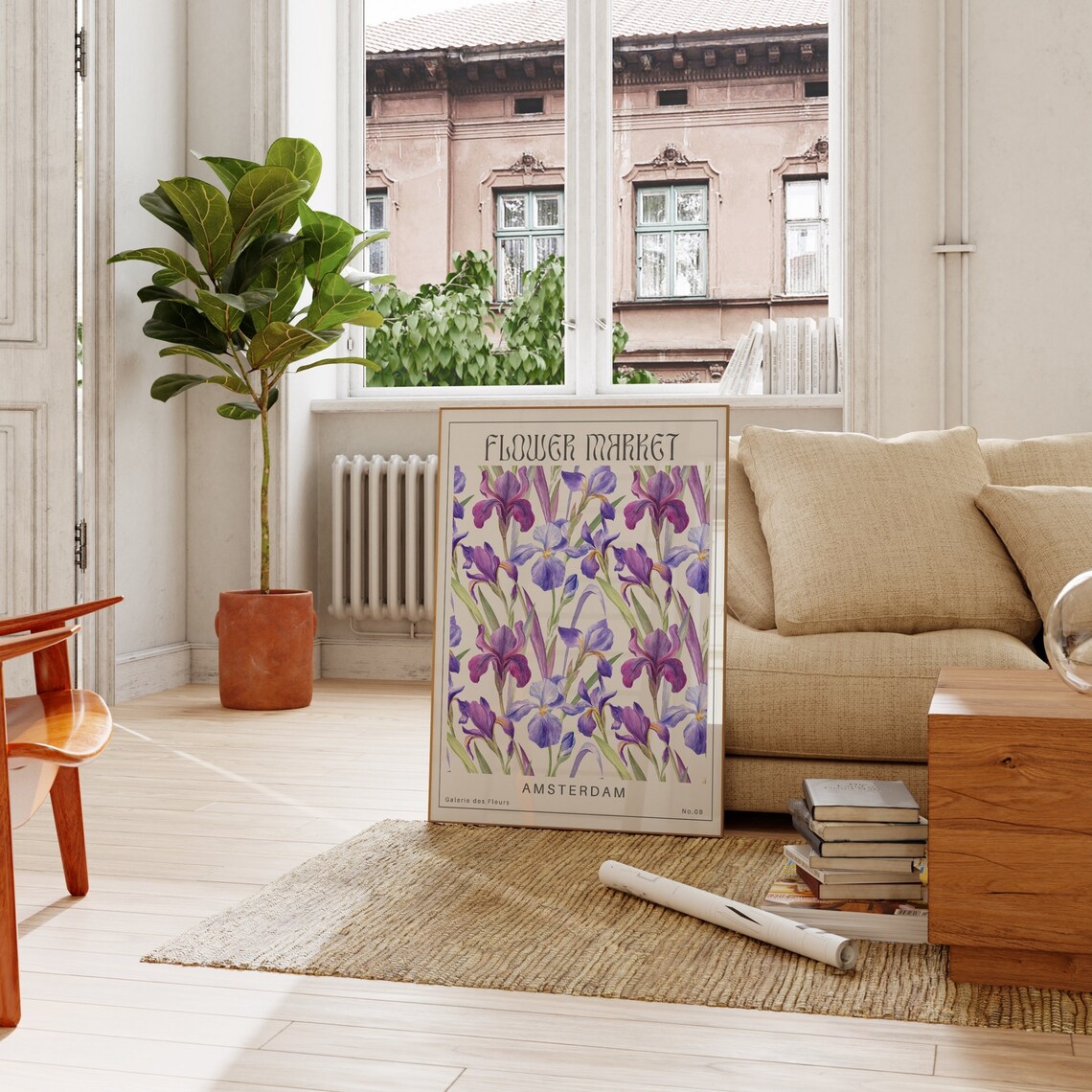 Amsterdam Flower Market Purple Iris Botanical Watercolor Poster - Image 2