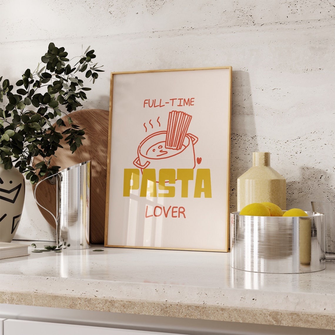 Full Time Pasta Lover Steaming Spaghetti Pot Kitchen Humor Poster - Image 3