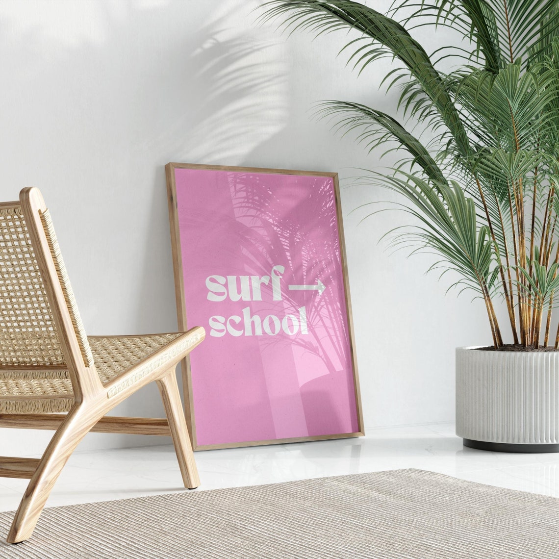 Surf School Arrow Sign Poster Pink Preppy Beach Typography Room Decor - Image 2