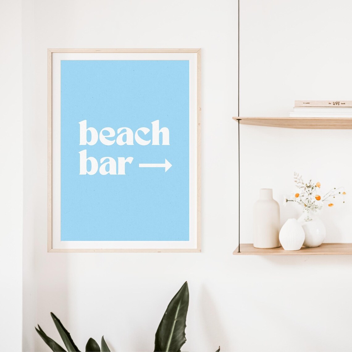 Beach Bar Arrow Sign Poster Baby Blue Coastal Preppy Room Decor