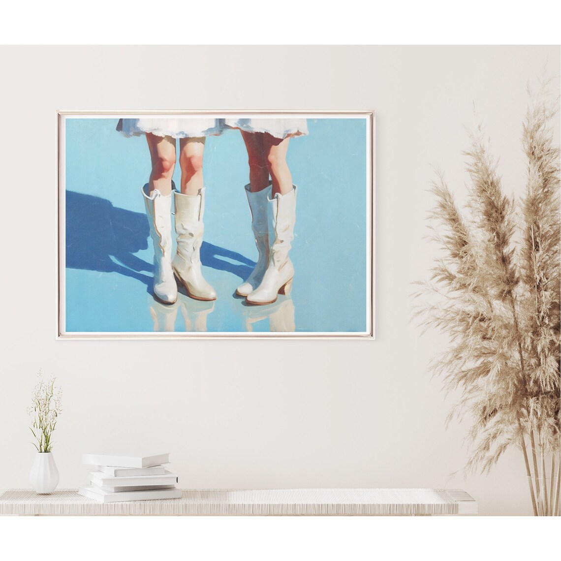 Cowgirl Legs In White Boots On Bright Blue Preppy Western Poster - Image 2