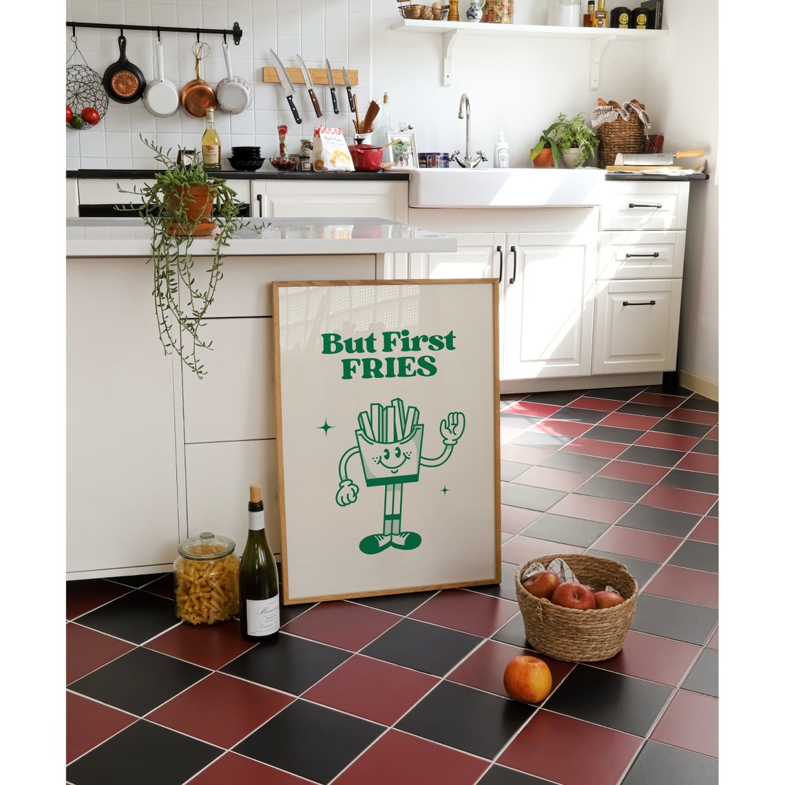 Retro Kitchen Wall Art But First Fries Poster Cute Retro Kitchen Decor Funny Kitchen Print Trendy Fries Wall Art Instant - Image 2