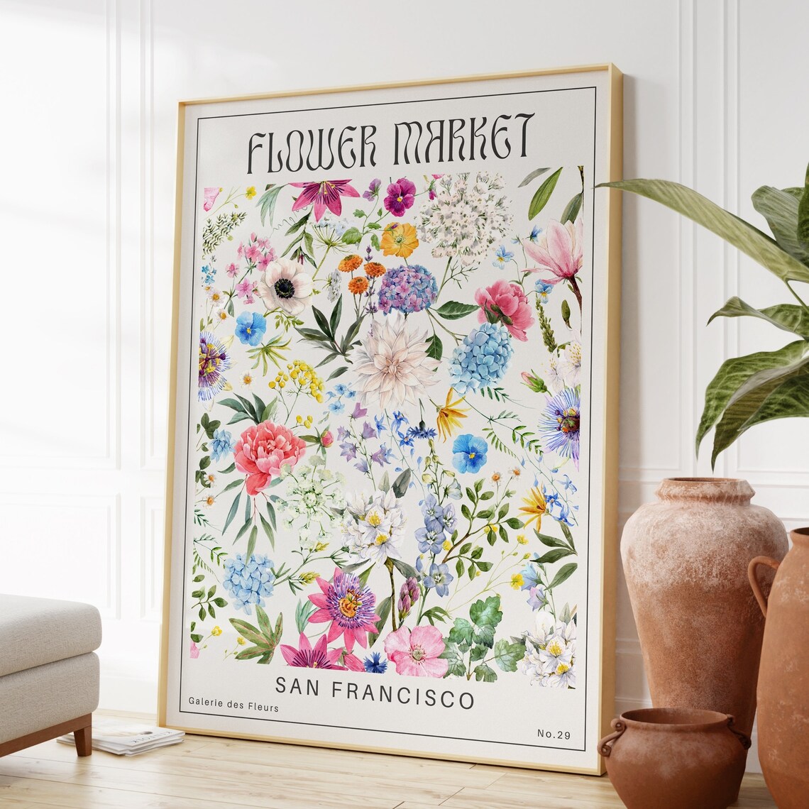 San Francisco Flower Market Wildflower Bouquet Watercolor Poster - Image 3