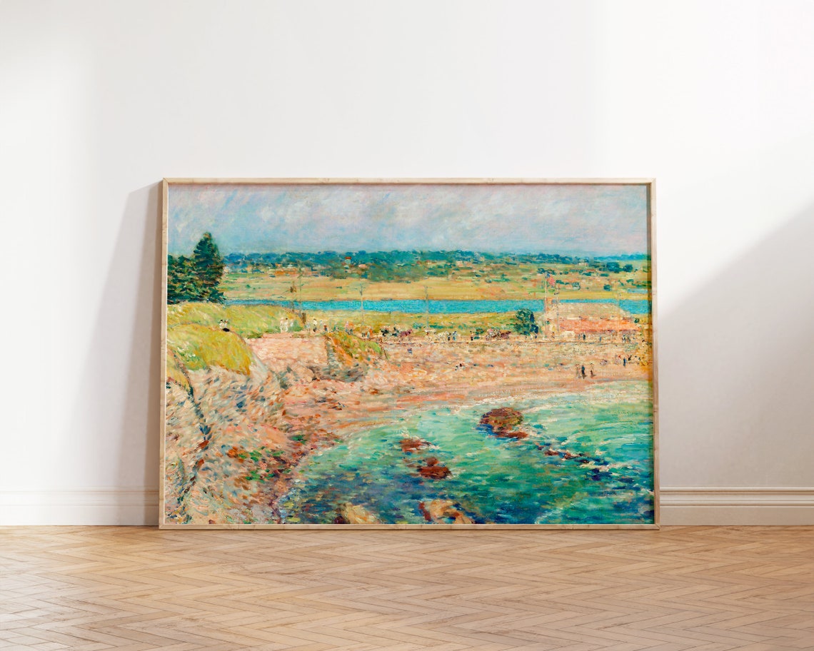 Impressionist Pastel Coastal Beach Cliffs Seascape Painting Wall Art - Image 5