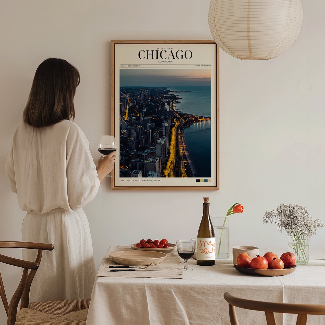 Chicago Illinois Night Coastline Aerial Travel Poster Lakefront Art - Image 3