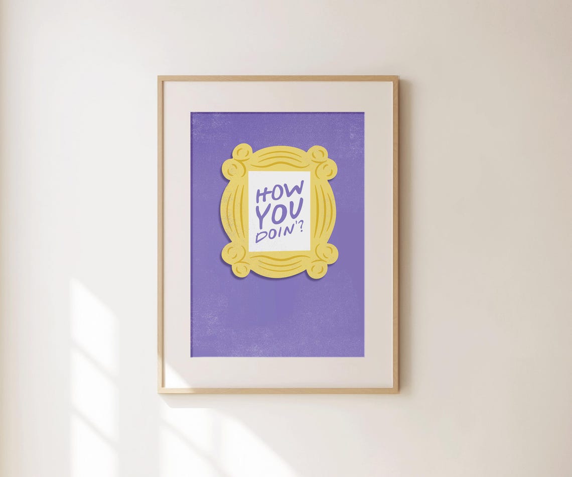 How You Doin Friends Yellow Peephole Frame Purple Quote Wall Print - Image 4