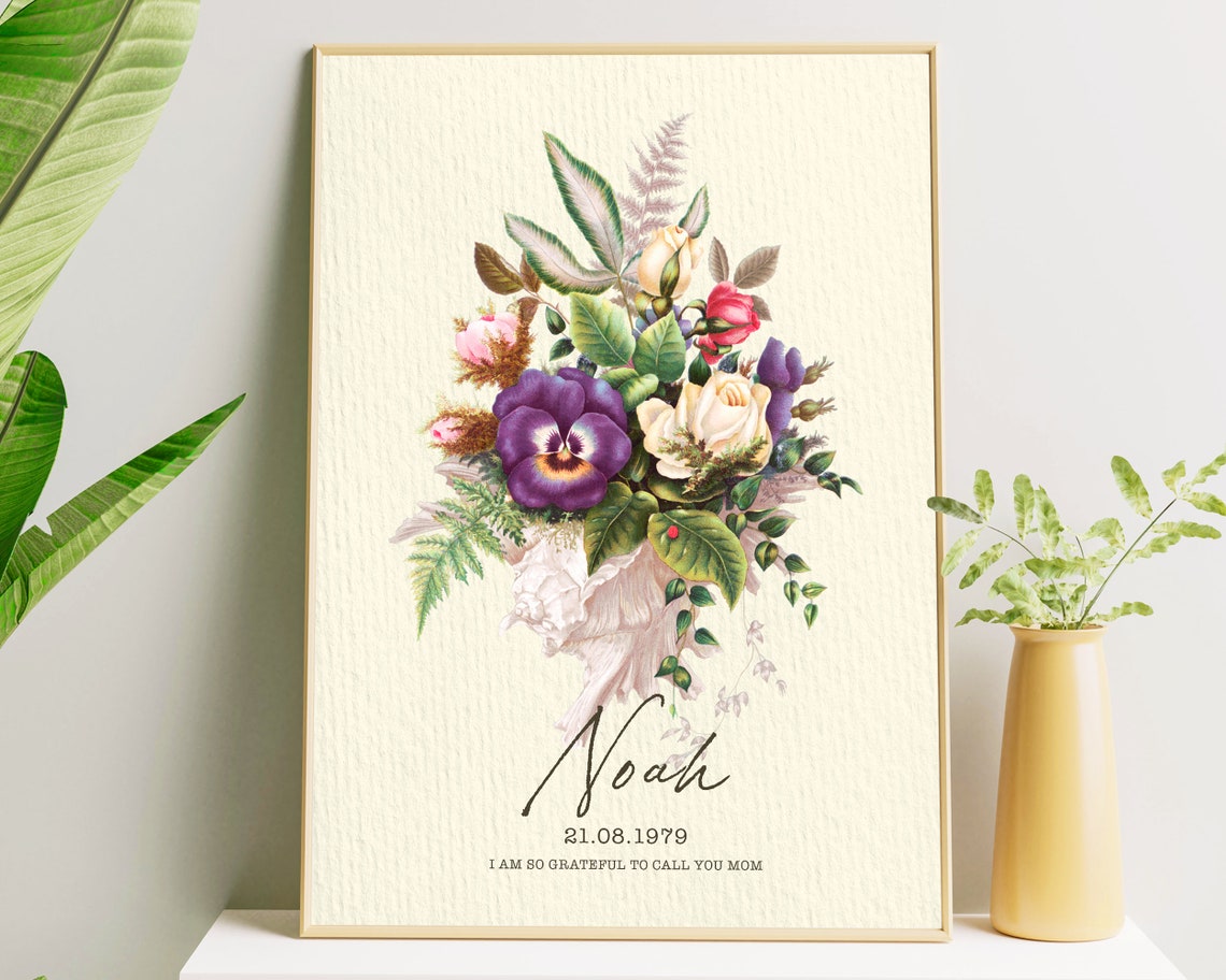 Personalized Pansy Bouquet Birth Flower Botanical Vintage Art Print - Image 3