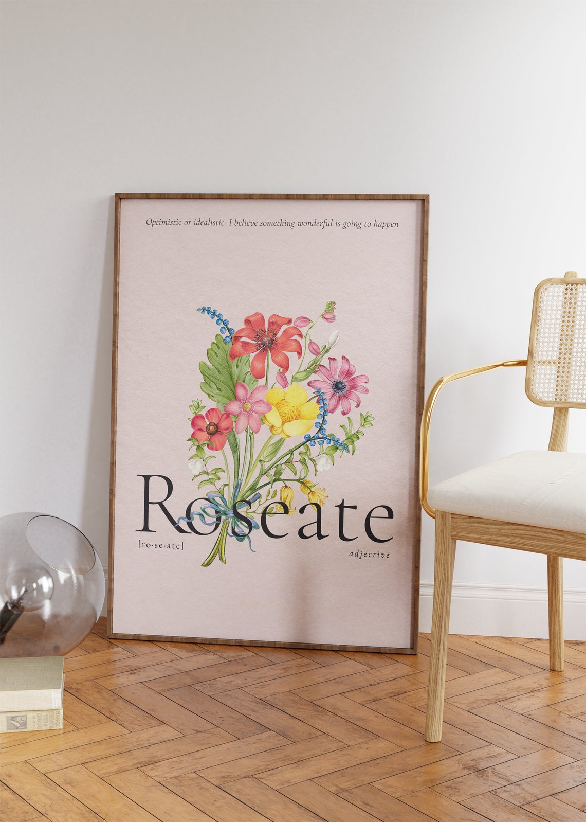 Roseate Definition Quote Print Pink Floral Botanical Wall Art Poster - Image 4