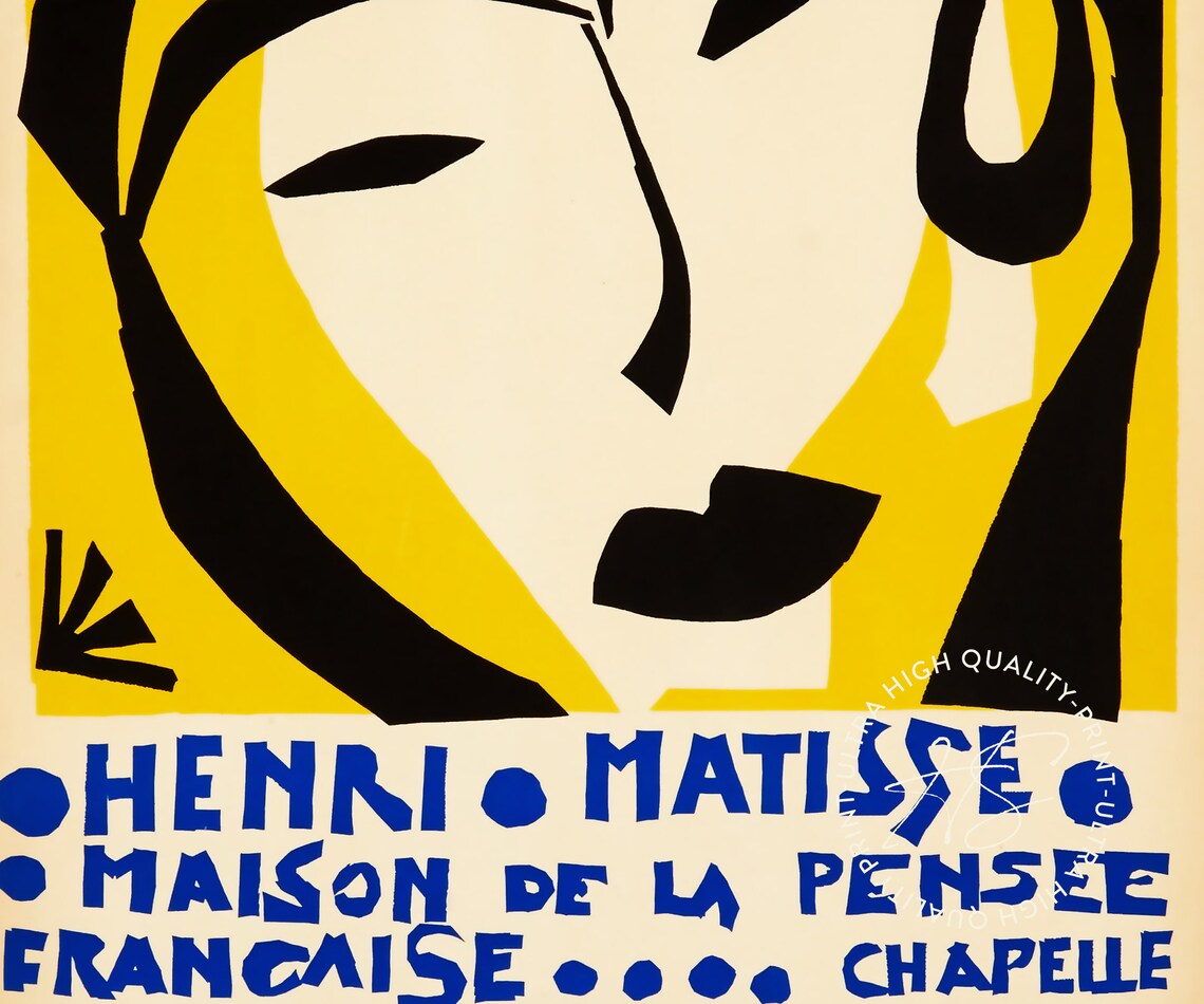 Henri Matisse 1950 Paris Exhibition Yellow Cutout Face Vintage Art Poster - Image 4