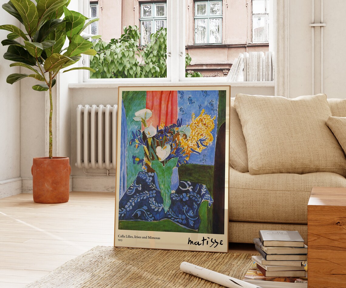 Henri Matisse Calla Lilies Irises And Mimosas 1913 Blue Floral Art Print - Image 3