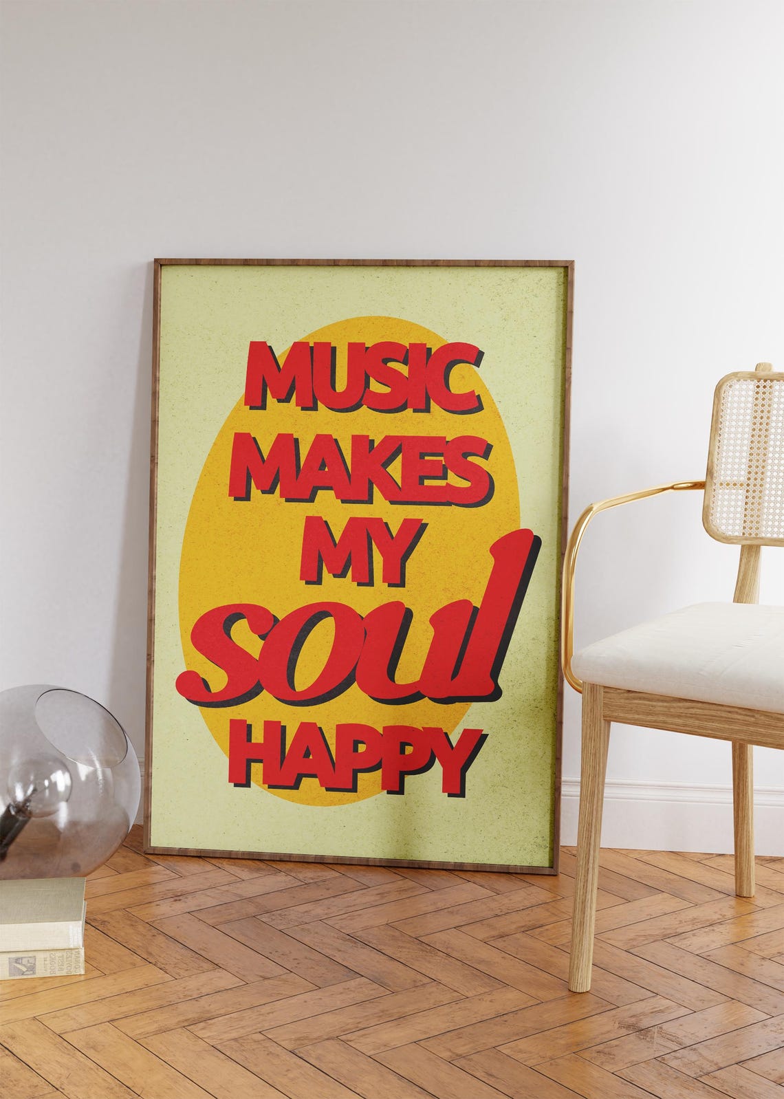 Music Makes My Soul Happy Red Retro Music Quote Wall Art Poster - Image 2