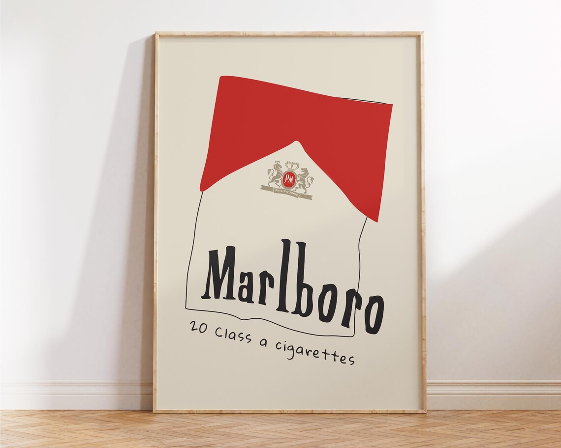 Marlboro Red Cigarette Pack Vintage Retro Advertising Design Decor Poster