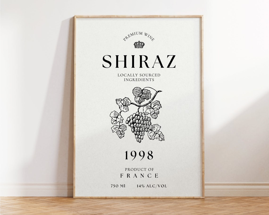 Shiraz Premium Wine 1998 France Vintage Label Style Kitchen Bar Poster