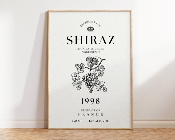 Shiraz Premium Wine 1998 France Vintage Label Style Kitchen Bar Poster