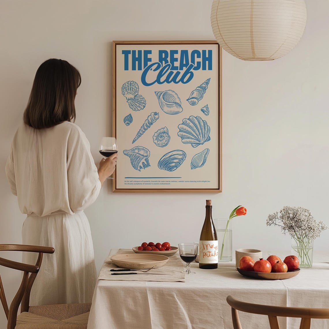 The Beach Club Retro Blue Seashell Illustrations Coastal Art Poster - Image 3