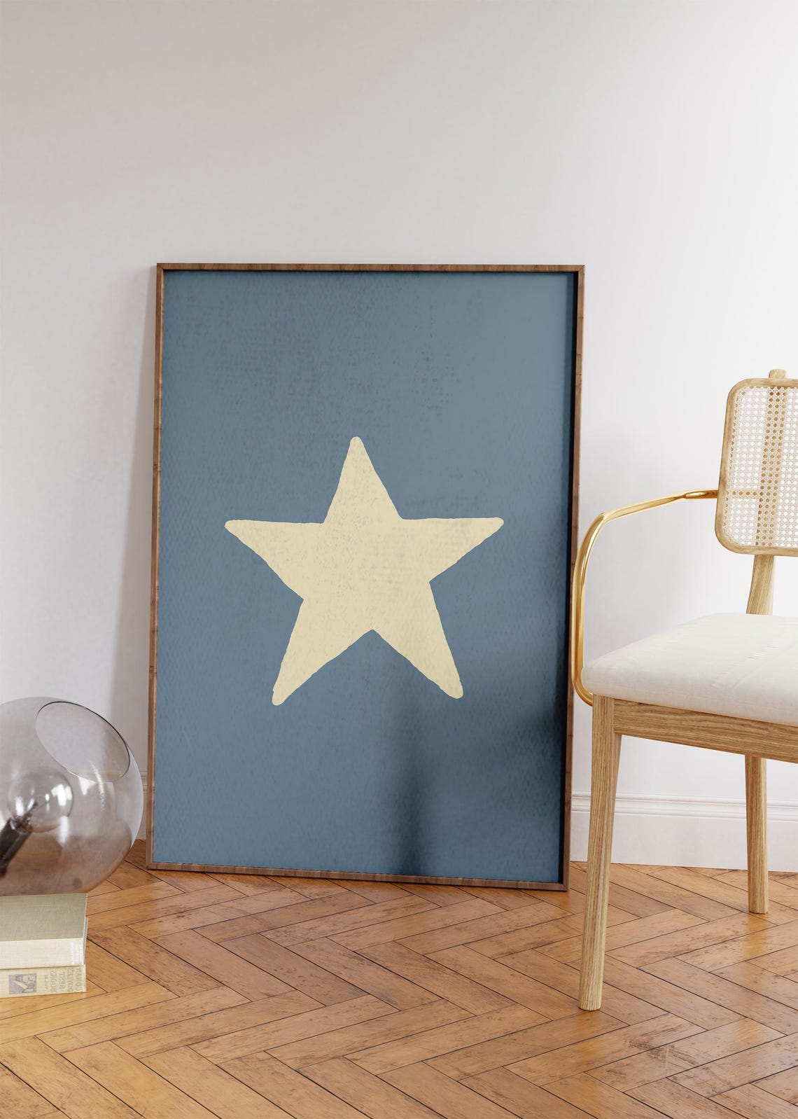 Retro Hand Drawn Cream Star On Navy Minimalist Nursery Poster - Image 4