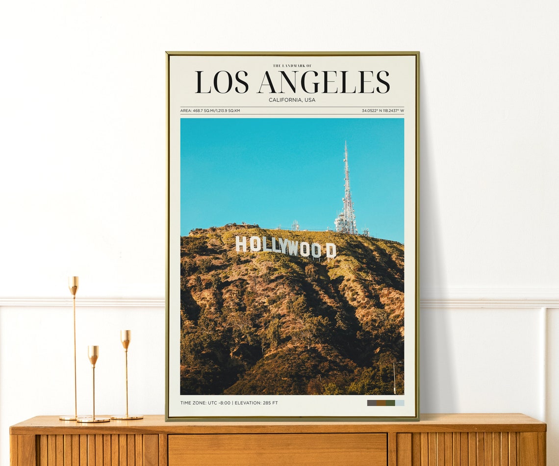 Travel Poster Los Angeles Poster Holywood Wall Art For Living Room Vintage Posters In Los Angeles Print Modern Office Wall Art